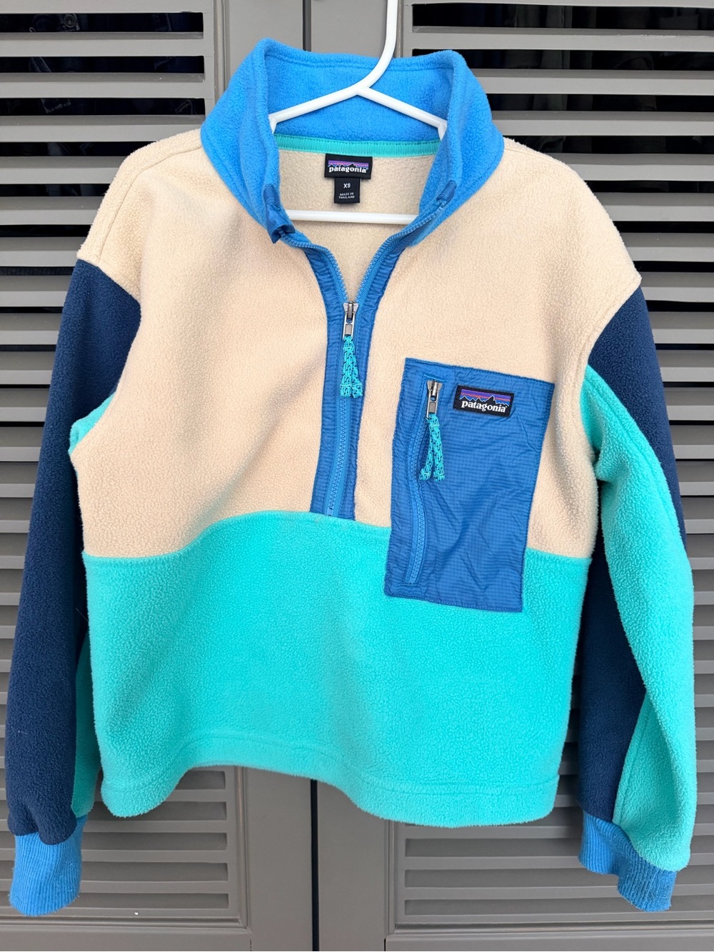 Patagonia Kids Colorblock Fleece Pullover - Teal, Cream & Navy